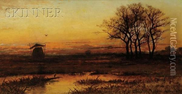 Sunset On The Marsh Oil Painting - William Ferdinand Macy