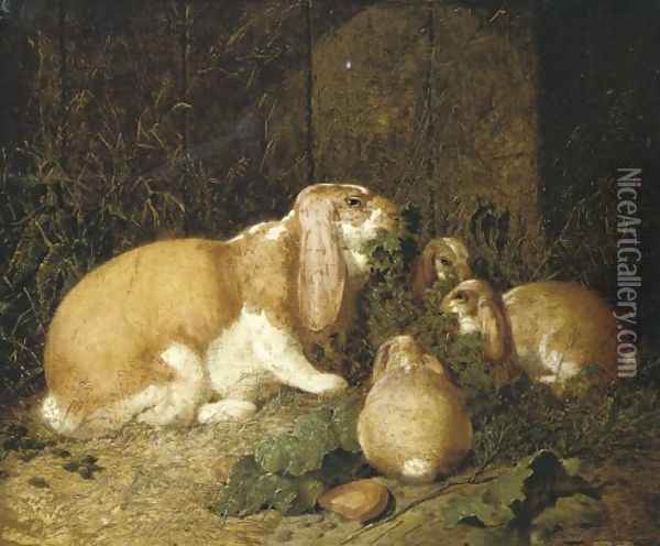 Lop Eared Rabbits 1860 Oil Painting - John Frederick Herring Snr