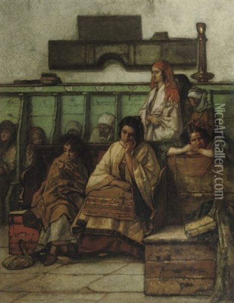 Le Banc Des Femmes A La Synagogue De Prague: In The Synagogue Oil Painting - Hendrik Jan Augustyn Leys