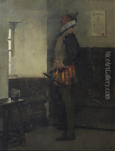 A Gentleman In Doublet And Hose By A Window Oil Painting - Albert Chevallier Tayler