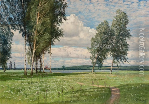 Sommerlandschaft Mit Birken Am See Oil Painting - Paul Vorgang