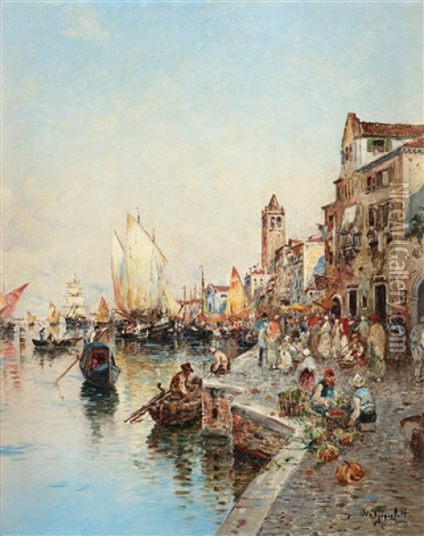 Venetianskt Kajmotiv Med Figurer Oil Painting - Wilhelm von Gegerfelt