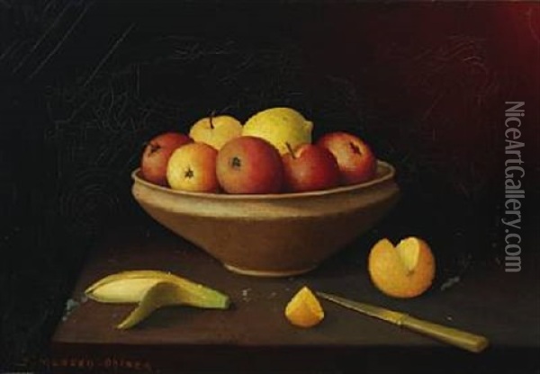 Still Life With Fruit In A Dish On A Table Oil Painting - Jeppe Madsen Ohlsen