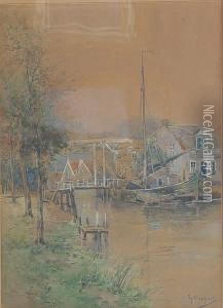 Vue De Canal En Hollande Oil Painting - Victor Uytterschaut