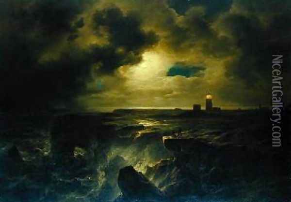 Helgoland in Moonlight 1851 Oil Painting - Christian Morgenstern