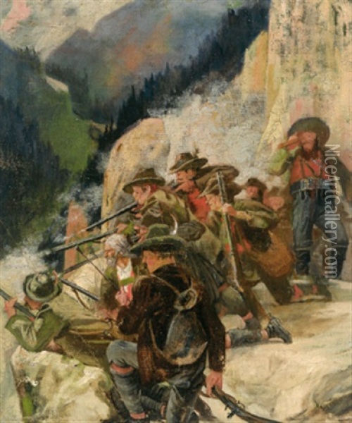 Szene Aus Den Tiroler Freiheitskampf (schlacht Auf Berg Isel?) Oil Painting - Franz Von Defregger