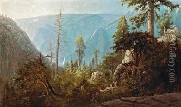 Deer In An Expansive Landscape, Yosemite Oil Painting - Charles Dorman Robinson