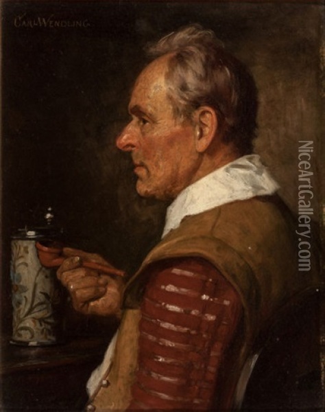 Man With A Stein And Pipe Oil Painting - Karl Wendling