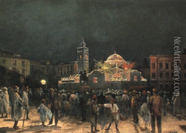Fete Sur La Place Du Gouvernement Oil Painting -  Marcel-Lenoir (Jules Oury)
