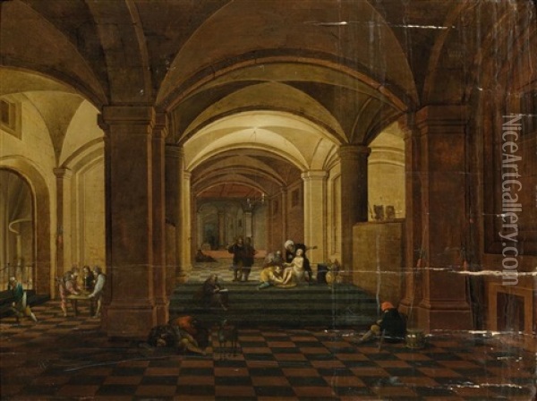 Interior Of A Church With The Death Of Seneca Oil Painting - Peeter Neeffs the Elder