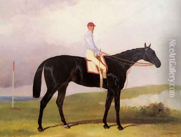 Ellinton, a dark Bay Racehorse, with Tom Aldcroft up Oil Painting - Harry Hall
