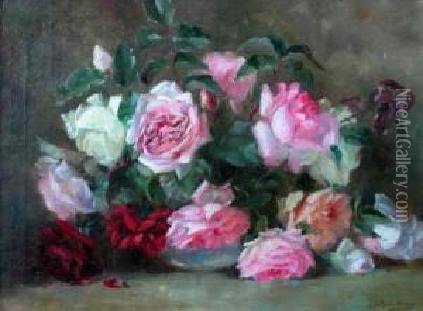 Still Life, Roses Oil Painting - Jan Hendrik Scheltema