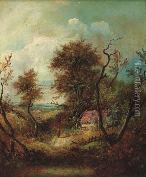 A Figure On A Wooded Track Oil Painting - Patrick, Peter Nasmyth