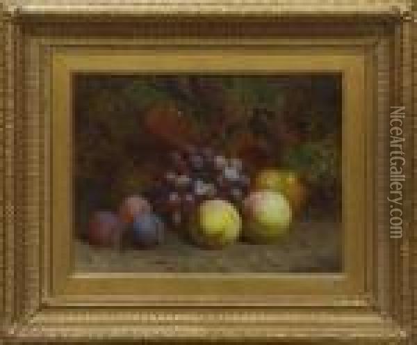 Still Life Of Pears, 
Grapes And Strawberries Among Foliage Oil Painting - Charles Thomas Bale