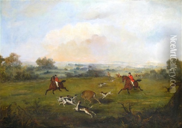 Extensive Landscape With Huntsmen And Hounds Oil Painting - John Ferneley Jr.