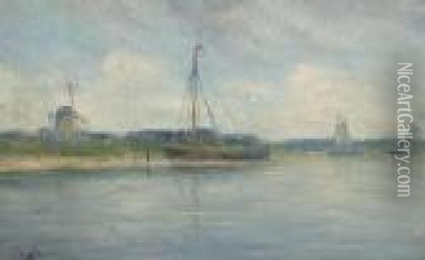 Yachts On The River Schelde Oil Painting - Romain Steppe