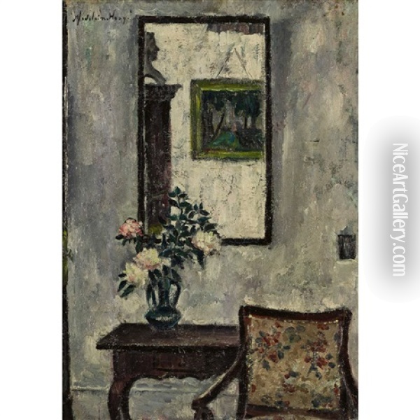 Interieur Mit Spiegel, Blumenstrauss Und Armlehnstuhl Oil Painting - Madeleine Woog