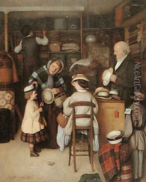 Buying a New Hat, 1880 Oil Painting - Joseph Clark