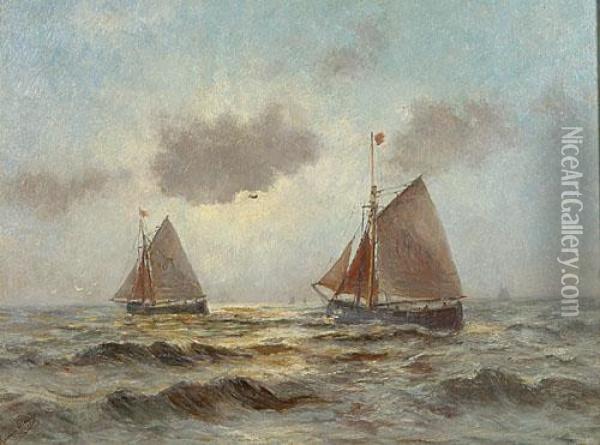 Zeilbootjes Op Zee. Oil Painting - Romain Steppe