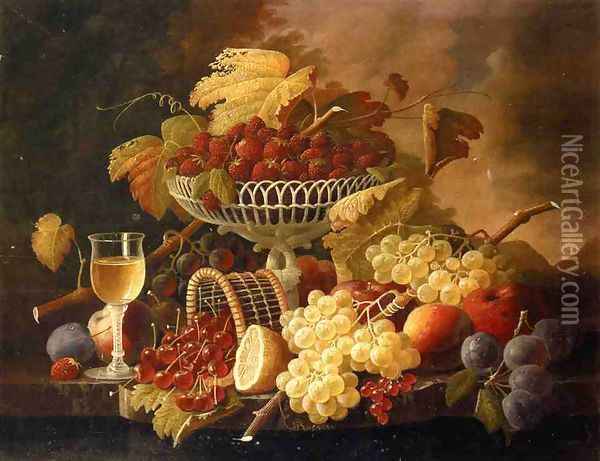 Still Life with Fruit and Wine Glass Oil Painting - Severin Roesen