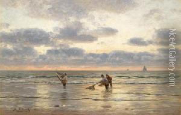 Krabbenfischer Am Strand Oil Painting - Eugene Gustav Ducker