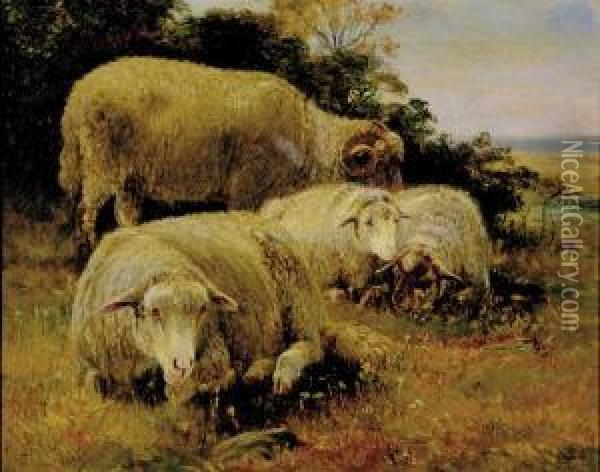 Sheep Grazing In Landscape Oil Painting - John Austin Sands Monks