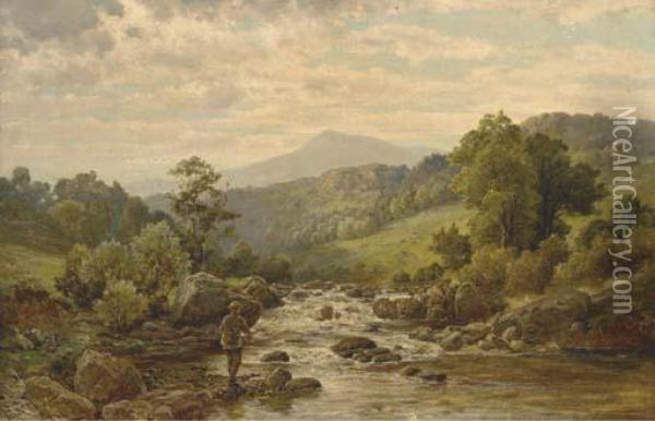 Angling On A Rocky Riverbank Oil Painting - Thomas Eyre Macklin
