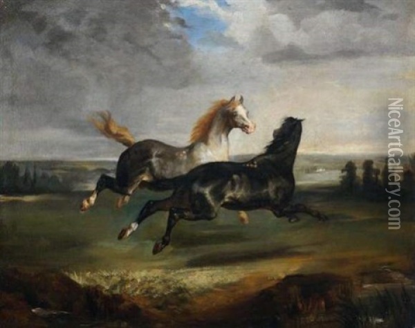 Chevaux Galopant Oil Painting - Theodore Gericault