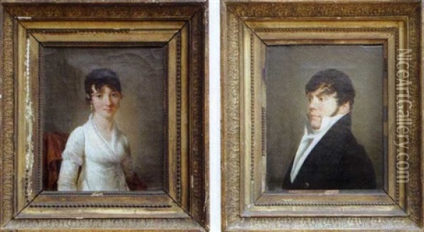 Madame Et Monsieur Antoine Bouscaren (2 Works) Oil Painting - Francois Jean (Jean Francois) Sablet