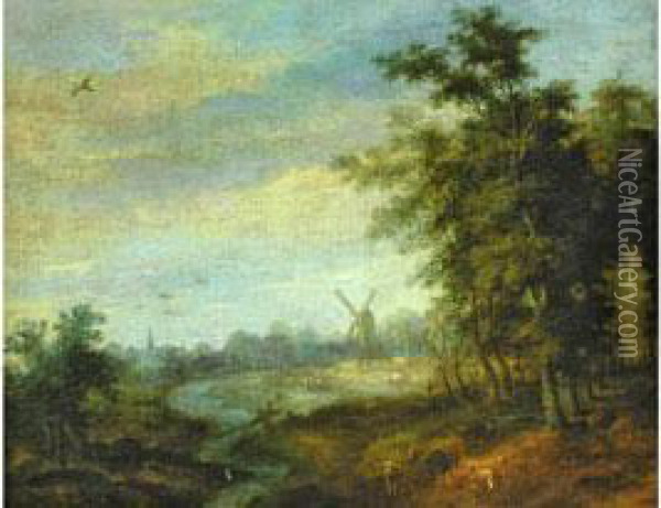 Landschaft Mit Muhle Und Tierstaffage Oil Painting - Lucas Van Uden