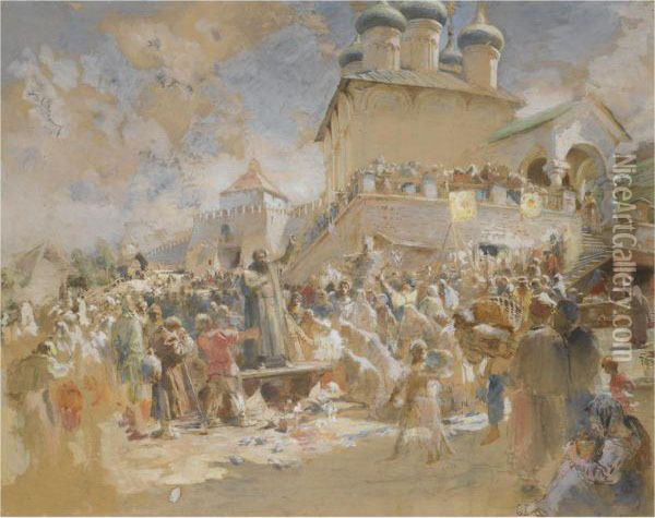 Sketch For Minin Appeals To The People Of Nizhny Novgorod Oil Painting - Konstantin Egorovich Makovsky