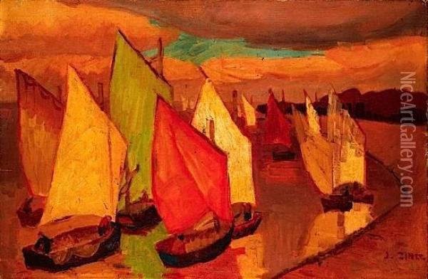 Bateaux Au Port Oil Painting - Jules Emile Zingg