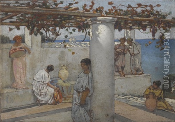 Roman Maidens On A Terrace Oil Painting - Charles Caryl Coleman