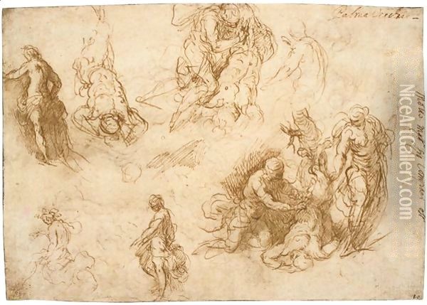 Studies For The Flaying Of Marsyas Oil Painting - Palma Vecchio (Jacopo Negretti)