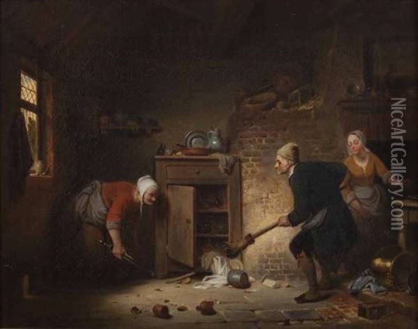 Figures In An Interior Oil Painting - Ferdinand de Braekeleer the Elder