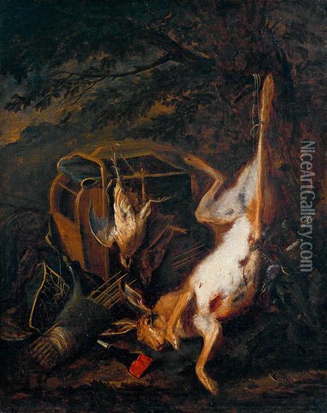 Stilleben Mit Hase, Vogeln Und Jagdutensilien Oil Painting - Adriaen de Gryef