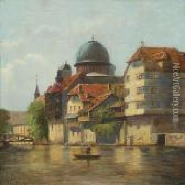 Scenery From N rnberg In Germany With Channel Oil Painting - August Fischer