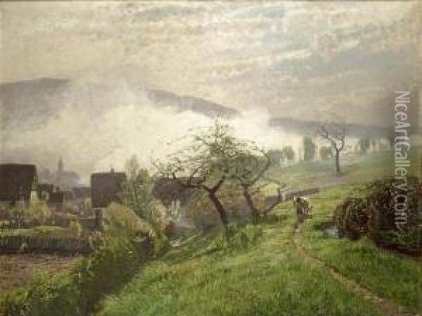 Badische Landschaft Im Fruhnebel Oil Painting - Wilhelm Schroeter