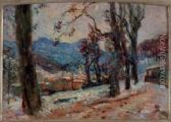 Paesaggio Di Neve A Ormea Oil Painting - Leonardo Bistolfi