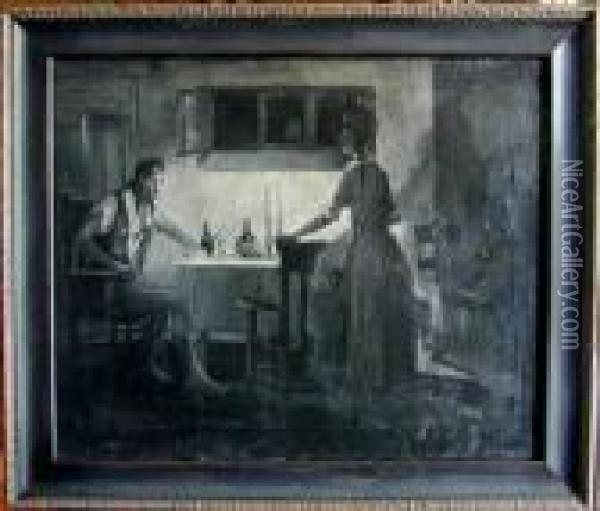 Colonial Dinner Oil Painting - Howard Pyle