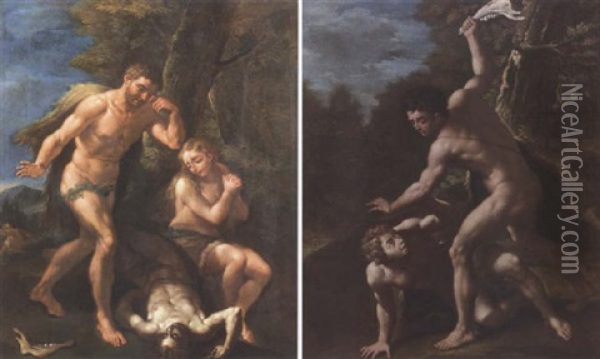 Adam And Eve Crying Over The Dead Body Of Abel Oil Painting - Paolo de Matteis