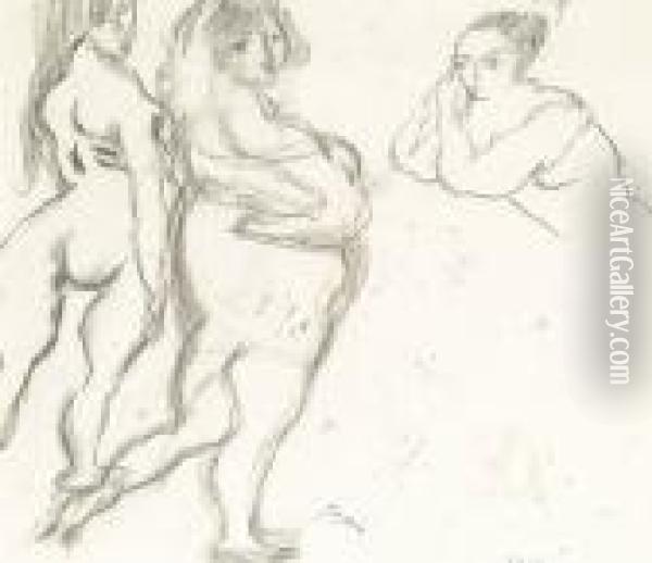 Three Female Nudes Oil Painting - Jules Pascin