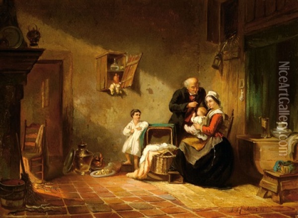 Farmers Family In An Interior Oil Painting - Martinus Christian Schenk