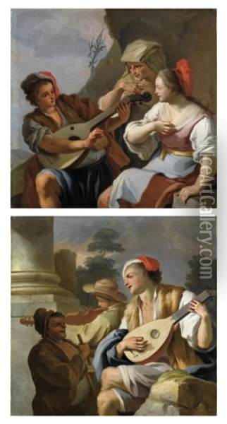 Suonatore Di Mandolino (+ Concerto Di Musica Popolare; 2 Works) Oil Painting - Pietro Bardellino