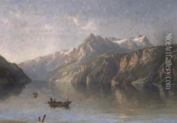 Blick Von Brunnen Auf Vierwaldstattersee Und Urirotstock Oil Painting - Niklaus von Pfyffer