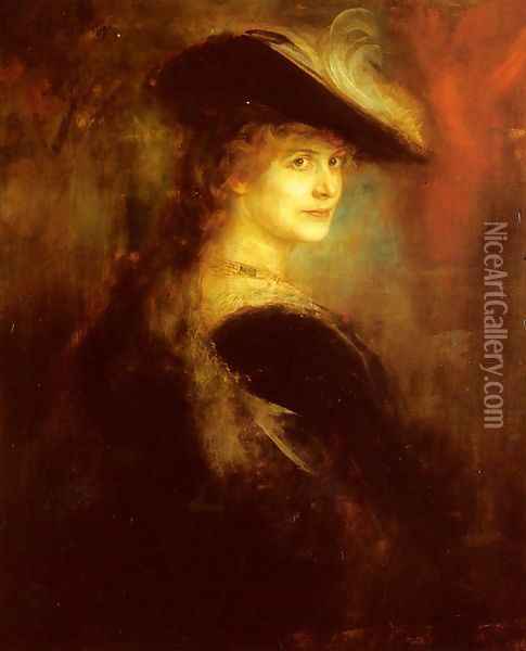Portrait Of An Elegant Lady In Rubenesque Costume Oil Painting - Franz von Lenbach