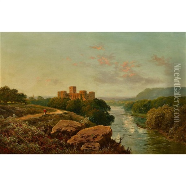 Richmond Castle On The River Wharf Oil Painting - Edmund John Niemann