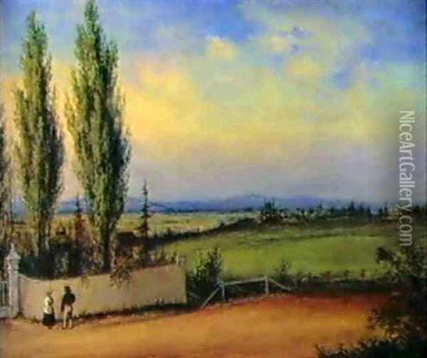 Landscape With Figures, Ste. Foy, Quebec Oil Painting - Cornelius David Krieghoff