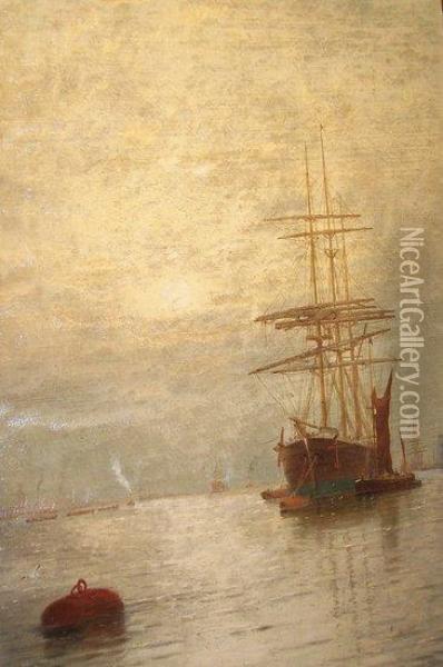 Square Rigger At Mooring Oil Painting - George Stanfield Walters