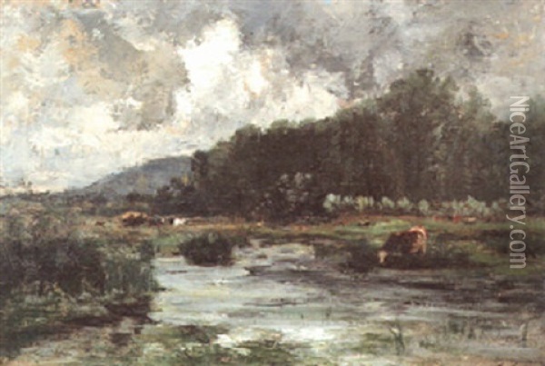 Landschaft Mit Aufziehendem Gewitter Oil Painting - Emile van Marcke de Lummen